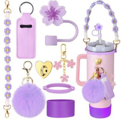 Wholesale Straw hat cup set cup chain colorful begonia flower key chain set